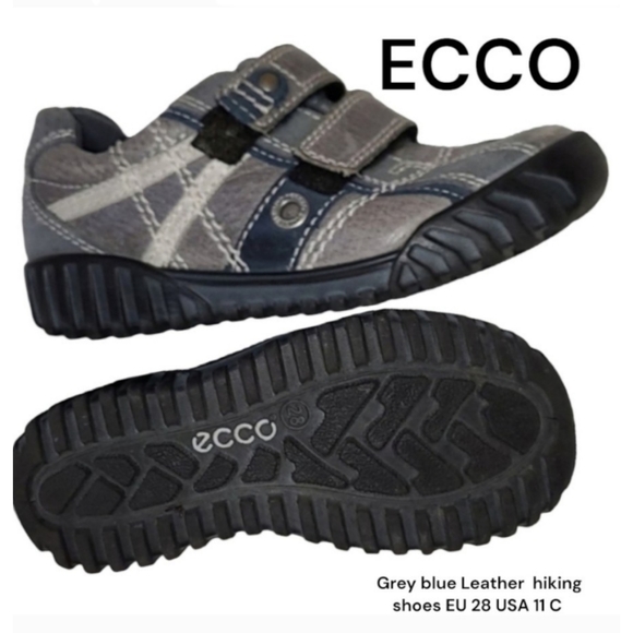 Ecco Childrens Grey blue Leather velcro Sneaker hiking shoes EU 28 USA 11 C - Picture 1 of 16